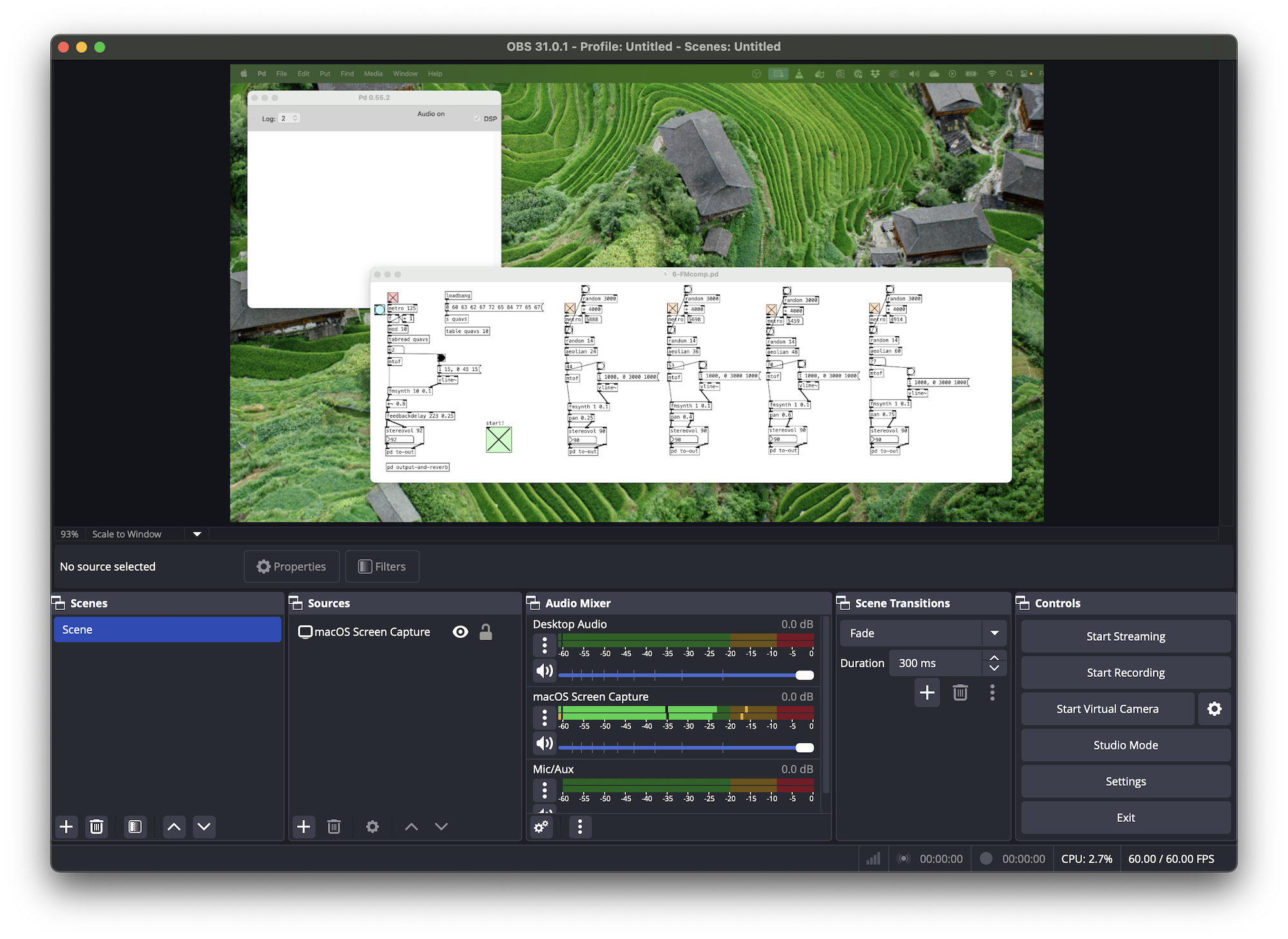 Using OBS to record a composition in Pd