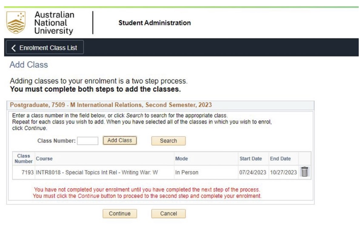 ANU course enrolment.