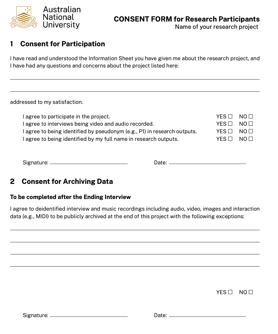 An example consent form for research.